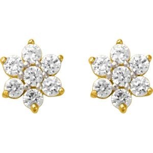 Boucles D'oreilles Or 375 Fleur Zirconium 6.5mm Fermoir Or 375Silicone