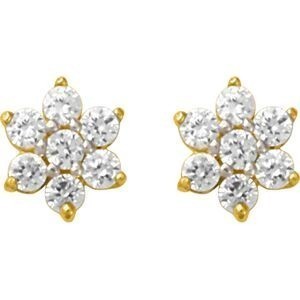 Boucles D'oreilles Or 375 Fleur Zirconium 6.5mm Fermoir Or 375Silicone