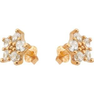 Boucles D'oreilles Or 375 Fleur Zirconium 6.5mm Fermoir Or 375Silicone