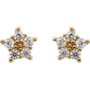 Boucles D'oreilles Or 375 Fleur Zirconium 3.5mm Fermoir Or 375Silicone