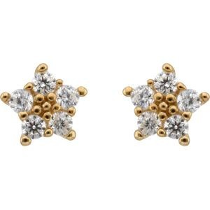 Boucles D'oreilles Or 375 Fleur Zirconium 3.5mm Fermoir Or 375Silicone