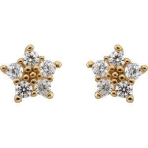 Boucles D'oreilles Or 375 Fleur Zirconium 3.5mm Fermoir Or 375Silicone