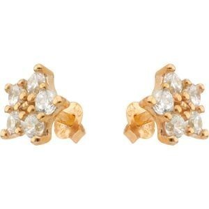 Boucles D'oreilles Or 375 Fleur Zirconium 3.5mm Fermoir Or 375Silicone