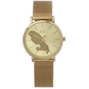Montre Unisexe G97 36mm Cadran Doré Carte Martinique Doré Brac Mesh Doré 17.5mm 3atm