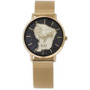Montre Homme G97 36mm Cadran Doré Noir Carte Guyane Carbet Doré Brac Mesh Doré 17.5mm 3atm