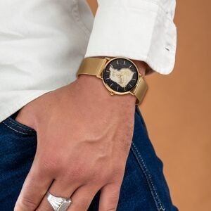 Montre Homme G97 36mm Cadran Doré Noir Carte Guyane Carbet Doré Brac Mesh Doré 17.5mm 3atm
