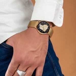 Montre Homme G97 36mm Cadran Doré Noir Carte Guyane Carbet Doré Brac Mesh Doré 17.5mm 3atm