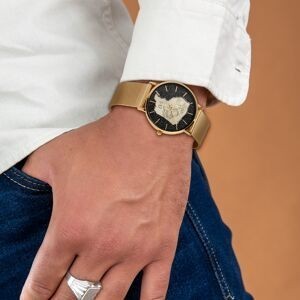 Montre Homme G97 36mm Cadran Doré Carte Guyane Orpailleur Doré Brac Mesh Doré 17.5mm 3atm