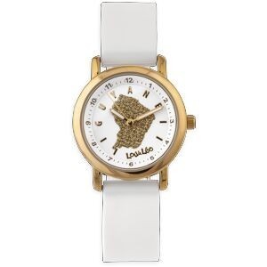 Montre Enfant Carte Guyane Doré Cadran Blanc 28mm Brac Caoutchouc Blanc 3 Atm