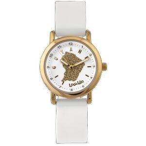 Montre Enfant Carte Guyane Doré Cadran Blanc 28mm Brac Caoutchouc Blanc 3 Atm