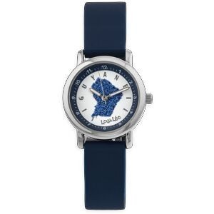 Montre Enfant Carte Guyane Bleu Cadran Blanc 28mm Brac Caoutchouc Bleu 3 Atm