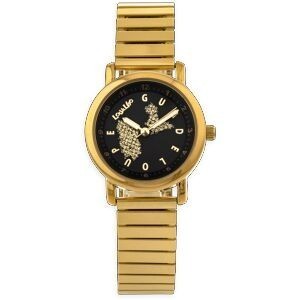 Montre Enfant Carte Guadeloupe Doré Cadran Noir 28mm Brac Acier Doré Elastique 3 Atm