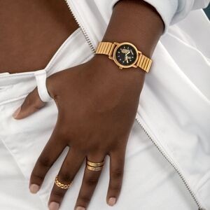 Montre Enfant Carte Guadeloupe Doré Cadran Noir 28mm Brac Acier Doré Elastique 3 Atm