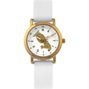 Montre Enfant Carte Martinique Doré  Cadran Blanc 28mm Brac Caoutchouc Blanc 3 Atm