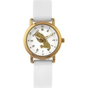 Montre Enfant Carte Martinique Doré  Cadran Blanc 28mm Brac Caoutchouc Blanc 3 Atm