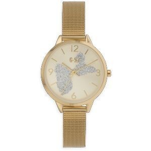 Montre Femme G97 34mm Cadran Doré Carte Guadeloupe Argenté Brac Mesh 12mm Doré 3atm