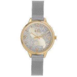 Montre Femme G97 34mm Cad Doré Argenté Carte Martinique Doré Brac Mesh 12mm Argenté 3atm