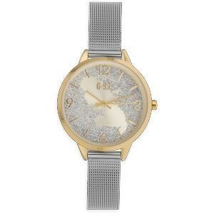 Montre Femme G97 34mm Cad Doré Argenté Carte Martinique Doré Brac Mesh 12mm Argenté 3atm