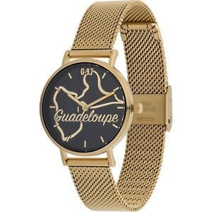 Montre Femme G97 34mm Cadran Noir Carte Guadeloupe Brac Mesh Doré 14mm 3 ATM