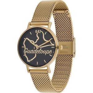 Montre Femme G97 34mm Cadran Noir Carte Guadeloupe Brac Mesh Doré 14mm 3 ATM