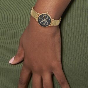 Montre Femme G97 34mm Cadran Noir Carte Guadeloupe Brac Mesh Doré 14mm 3 ATM