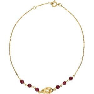 Chaîne Cheville Plaqué Or 25  à 27cm Nœud Antillais 6mm Cristal Grenat 4mm