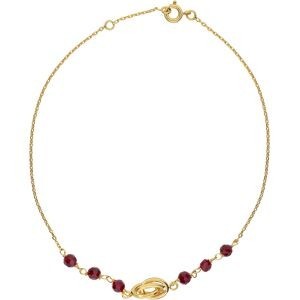 Chaîne Cheville Plaqué Or 25  à 27cm Nœud Antillais 6mm Cristal Grenat 4mm
