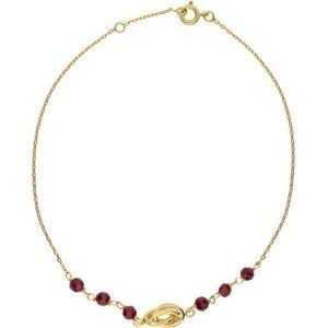 Chaîne Cheville Plaqué Or 25  à 27cm Nœud Antillais 6mm Cristal Grenat 4mm