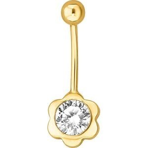 Piercing Nombril Or 375 23mm Tige1.2mm Fleur Zircon8.5mm Boule4mm