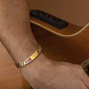 Bracelet Acier Jaune 10*44mm Drapeau Guadeloupe Email Multicolore 10mm19  à 22cm