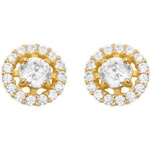 Boucles D'oreilles Or 375 Entourage Zirconium7mm Centre3mm Fermoir Or 375 Sicolone