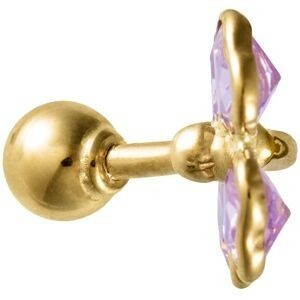 Piercing Nombril Or 375 23mm Tige 1.1mm Boule 4mm Fleur Zircon Rose 6mm