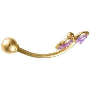 Piercing Nombril Or 375 23mm Tige 1.1mm Boule 4mm Fleur Zircon Rose 6mm