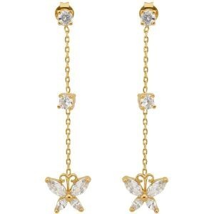 Boucles D'oreilles Plaqué Or Zirconium Papillon 9*11mm Pendant 47mm
