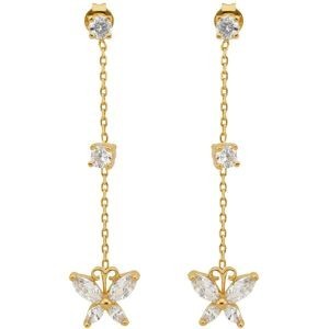 Boucles D'oreilles Plaqué Or Zirconium Papillon 9*11mm Pendant 47mm