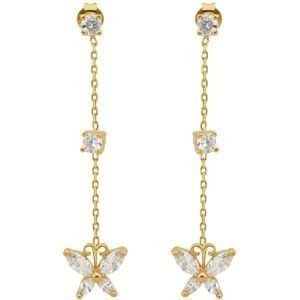 Boucles D'oreilles Plaqué Or Zirconium Papillon 9*11mm Pendant 47mm