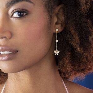 Boucles D'oreilles Plaqué Or Zirconium Papillon 9*11mm Pendant 47mm