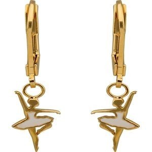 Boucles D'oreilles Plaqué Or Danseuse Email Rose Poudré 8*16mm Pendant 30mm