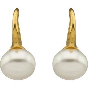 Boucles D'oreilles Plaqué Or Perle Culture Bouton 8mm Pendant 15mm