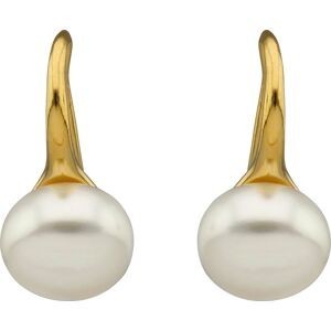 Boucles D'oreilles Plaqué Or Perle Culture Bouton 8mm Pendant 15mm