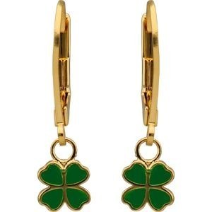 Boucles D'oreilles Plaqué Or Trèfle Email Vert 6mm Pendant 20mm