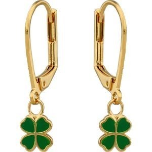 Boucles D'oreilles Plaqué Or Trèfle Email Vert 6mm Pendant 20mm