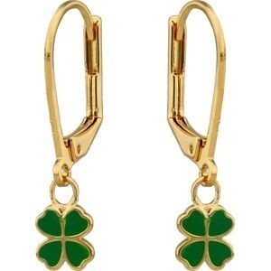 Boucles D'oreilles Plaqué Or Trèfle Email Vert 6mm Pendant 20mm