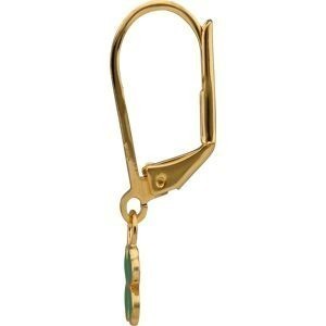Boucles D'oreilles Plaqué Or Trèfle Email Vert 6mm Pendant 20mm