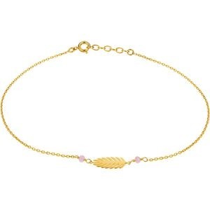 Chaîne Cheville Feuille 7*15mm Email Rose 25 à 27cm Plaqué Or