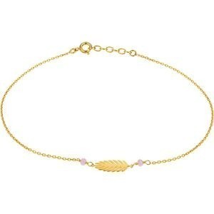Chaîne Cheville Feuille 7*15mm Email Rose 25 à 27cm Plaqué Or