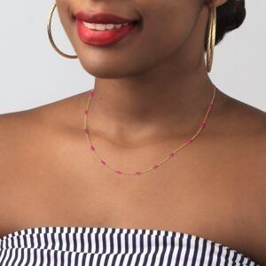 Collier Email Fushia 2mm 42 à 45cm Acier Jaune