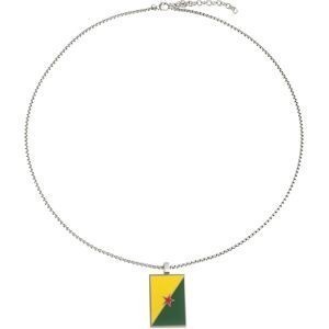 Collier Acier Drapeau Guyane 21*37mm Avec Bélière Email Multicolore Chaîne 2mm 50 à 55cm