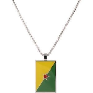 Collier Acier Drapeau Guyane 21*37mm Avec Bélière Email Multicolore Chaîne 2mm 50 à 55cm
