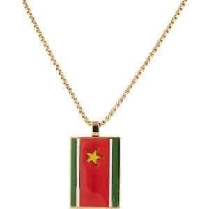 Collier AcierJaune Drapeau Guadeloupe 21*37mm Avec Bélière Multicolore Chaîne 2mm 50 à 55cm